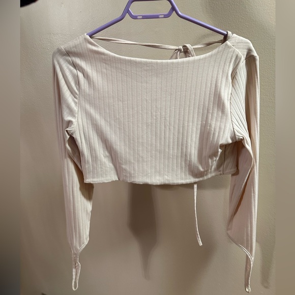 White fox lace up long sleeve shirt - Picture 1 of 7